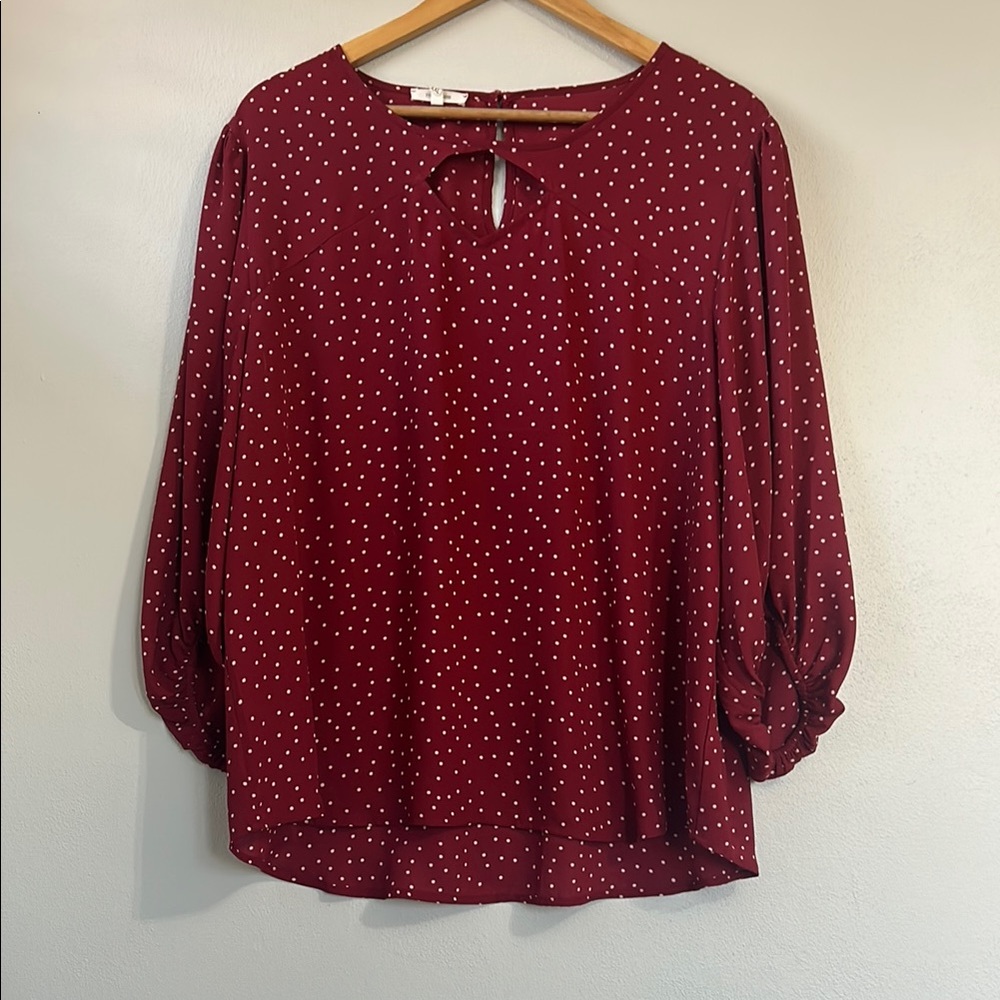 Red and White Puff Sleeve Tie Front Blouse